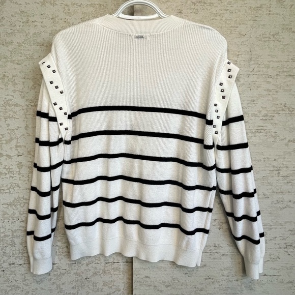IKKS Women Striped Black and White Sweater Sz L Nautical Coastal Preppy Prep - Picture 11 of 16